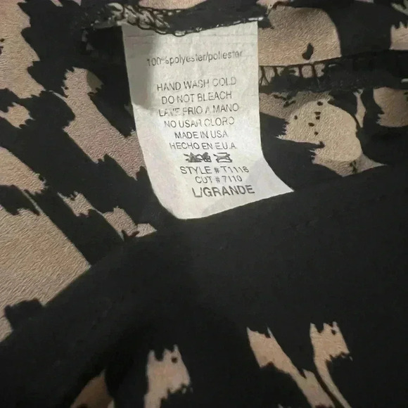 PINK PAPARATZI FLOWY BLACK & TAN 3/4 SLEEVE BLOUSE SIZE LARGE - Picture 6 of 7